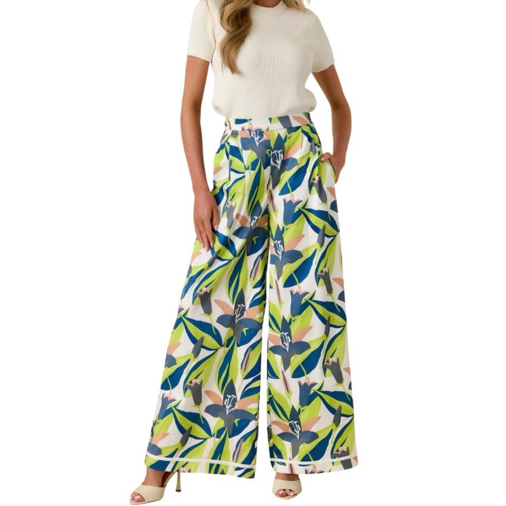 Prosperina Barrett Multi Floral Print Cotton Pants Sz L NWT - Picture 6 of 13